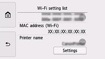 Skjermbildet Innstillingsliste for Wi-Fi