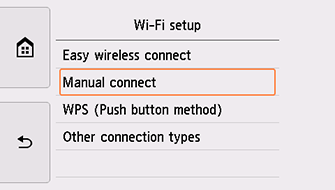 Skærmbilledet Opsæt Wi-Fi: Vælg Manuel forbindelse