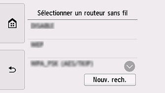 Écran Sélectionner un routeur sans fil