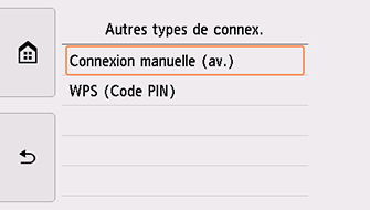 Écran Autres types de connex. : sélectionnez Connexion manuelle (av.)