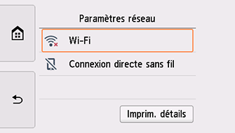 Écran Paramètres réseau : sélectionnez Wi-Fi