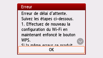 Écran Erreur : Erreur de délai d'attente.