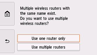 Экран «Выбор маршрут. беспров. сети»: выберите «Использ. 1 маршрутизат.»