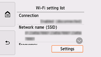 Màn hình Danh sách cài đặt Wi-Fi: Chọn Cài đặt