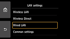 Bildschirm „LAN-Einstellungen”: „Drahtgebundenes LAN” auswählen