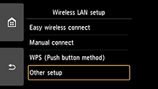 Wireless LAN setup screen: Select Other setup