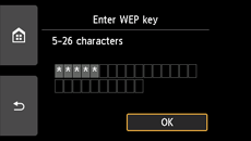 WEP key confirmation screen