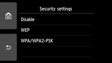 Security settings screen