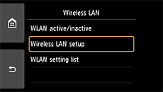 LAN settings screen: Select Wireless LAN setup