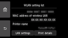 Wireless LAN setting list screen