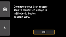 Écran WPS&nbsp;: Connexion à un routeur sans fil qui prend en charge le WPS