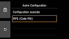 Écran Autre Configuration&nbsp;: sélectionnez WPS (Code PIN)