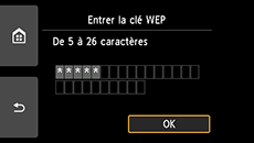 Ecran de confirmation de la clé WEP