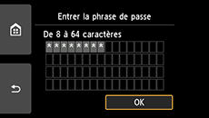 Ecran de confirmation de la phrase de passe