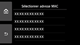 Ecran de sélection de l'adresse Mac