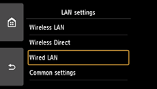 Schermata Impostazioni LAN: Selezionare LAN wired