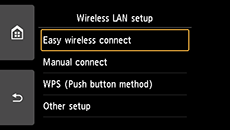 Wireless LAN setup screen: Select Easy wireless connect