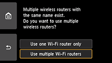 Pantalla de selección de router inalámbrico: Seleccionar Usar varios routers Wi-Fi