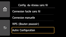 Écran Config. du réseau sans fil&nbsp;: Sélection Autre Configuration