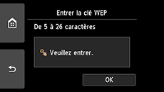 Écran de saisie de la clé WEP