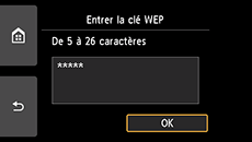 Écran de confirmation de la clé WEP