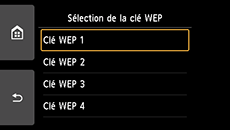 Écran de sélection de la clé WEP