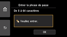 Écran de saisie de la phrase de passe