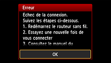 Écran d'erreur&nbsp;: Echec de la connexion.