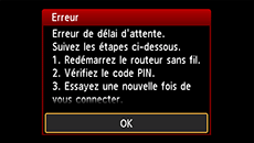Écran d'erreur&nbsp;: Erreur de délai d'attente.