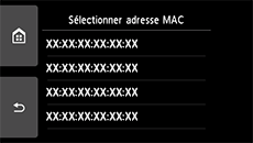 Écran de sélection de l'adresse Mac