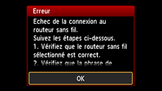 Écran d'erreur&nbsp;: Echec de la connexion au routeur sans fil.