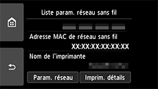 Écran Liste param. réseau sans fil