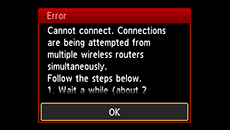 Layar Kesalahan: Tidak dapat menyambungkan. Koneksi sedang dicoba dari beberapa perute nirkabel secara bersamaan.