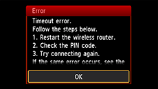 Schermata di errore: Errore di timeout.