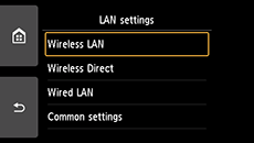 Tela Configurações da LAN: Selecione LAN sem-fio