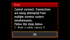 Ecran de eroare: Conectare imposibilă. Se încearcă realizarea de conexiuni de la mai multe rutere wireless simultan.