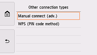 شاشة Other connection types: تحديد Manual connect (‏adv.)‏‎