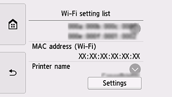 Obrazovka Seznam nastavení Wi-Fi
