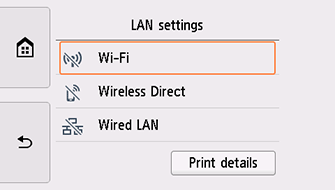 Skærmbilledet LAN-indstillinger: Vælg Wi-Fi