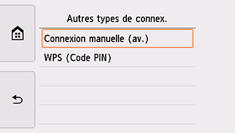 Écran Autres types de connex.&nbsp;: sélectionnez Connexion manuelle (av.)