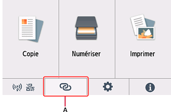 Écran ACCUEIL&nbsp;: sélectionnez Connexion sans fil