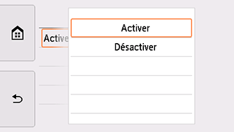 Écran Réseau câblé&nbsp;: sélectionnez Activer
