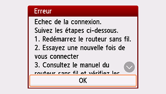Écran Erreur&nbsp;: Echec de la connexion.