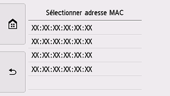 Écran Sélectionner adresse MAC