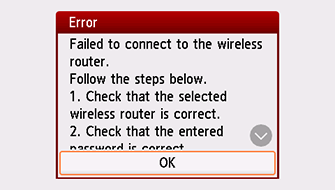 Hibaképernyő: Sikertelen csatlakozás a vezeték nélküli routerhez.