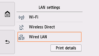 Layar Setelan LAN: Pilih LAN Berkabel