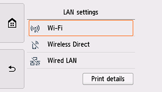 Schermata Impostazioni LAN: Selezionare Wi-Fi