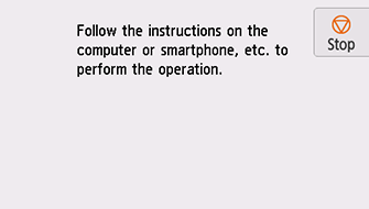 Scherm Eenv. draadloos verbinden: Volg de instructies op de computer of smartphone enz. om de bewerking uit te voeren.