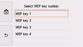 Екран «Виберіть номер ключа WEP»