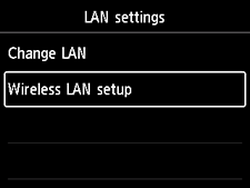 Bildschirm "LAN-Einstellungen": "WLAN-Einrichtung" auswählen